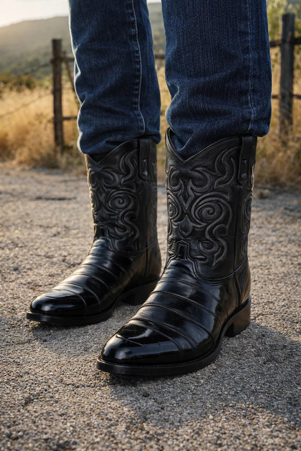 Men's Black Eel Skin Cowboy Boots - Los Altos Dress Western Boots-New Designer Collection
