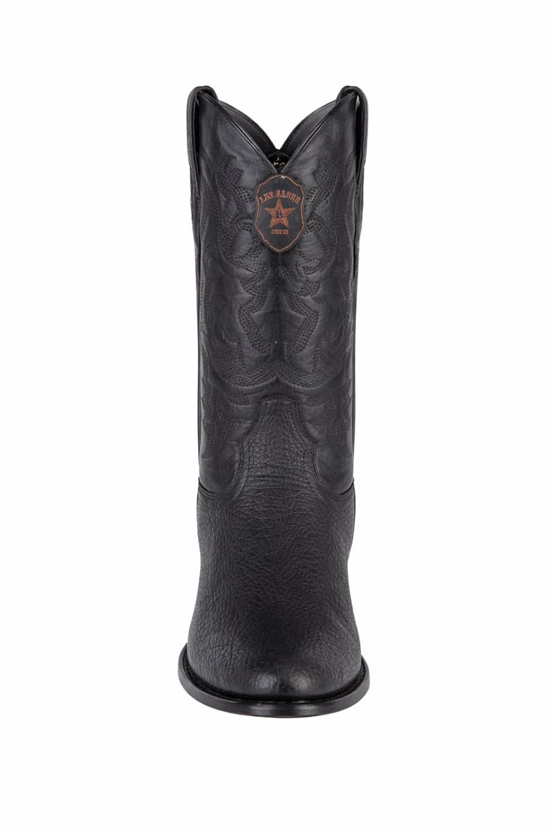 Men's Black Sharkskin Cowboy Boots: Dress Western Boots with Round Toe-New Designer Collection