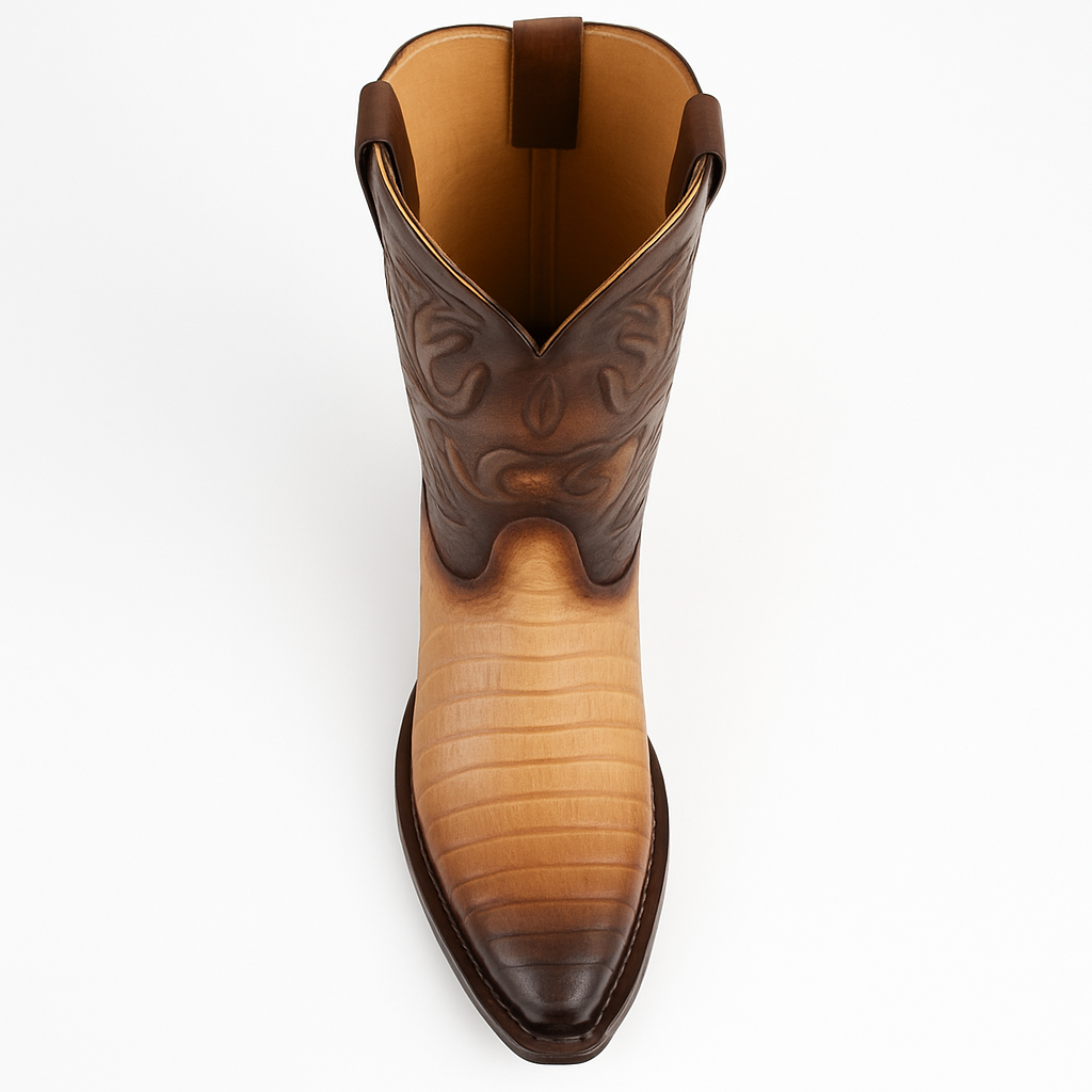 Men's King Exotic Snip Toe Caiman Belly Boots Handcrafted Burnished Oryx (494RD8215)