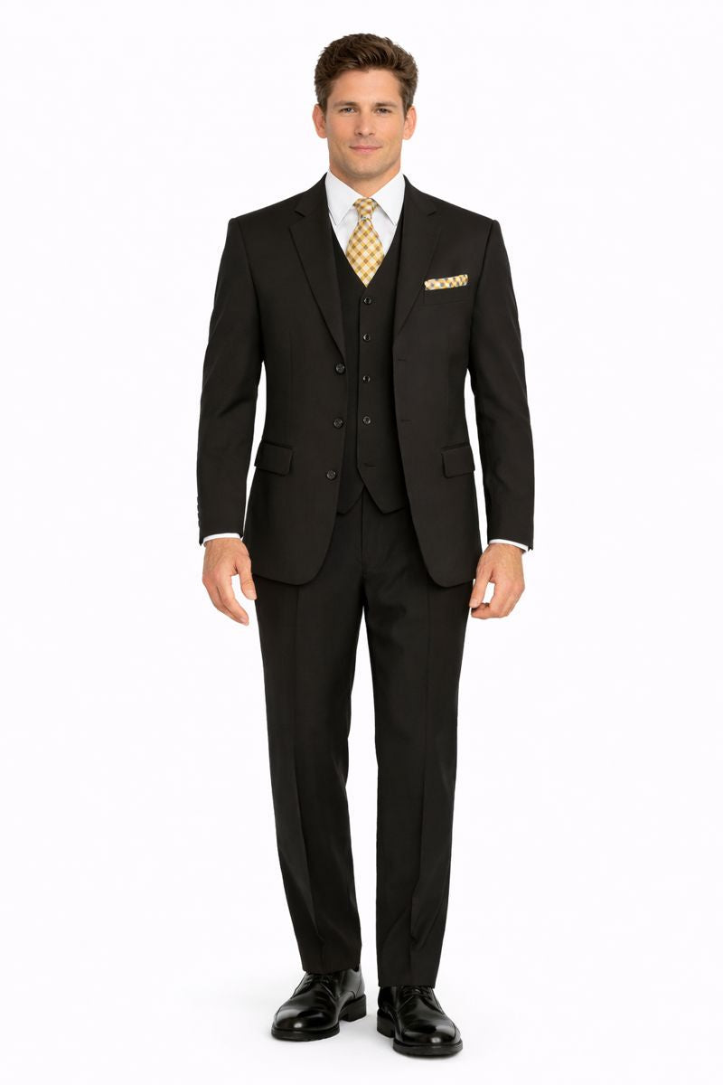 mens-classic-fit-3-button-vested-single-pleated-pant-suit-in-black-New Designer Collection