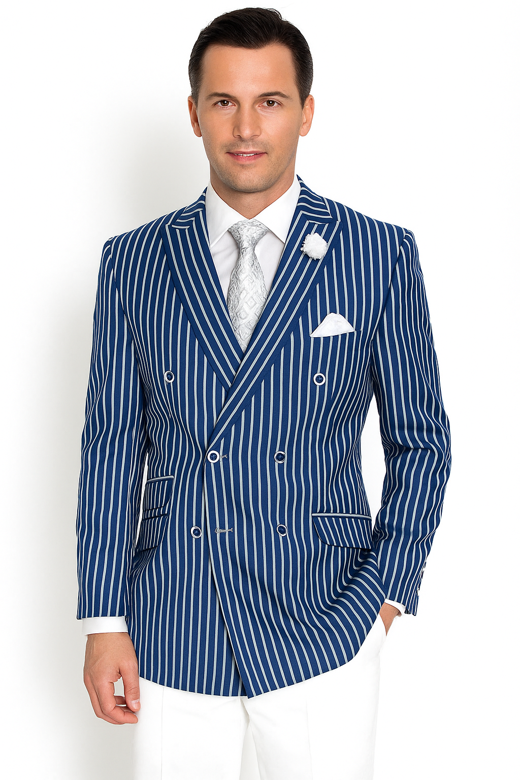 Mens Double Breasted Blazer in Color Navy - Pinstripe Sportcoat - New Arrival