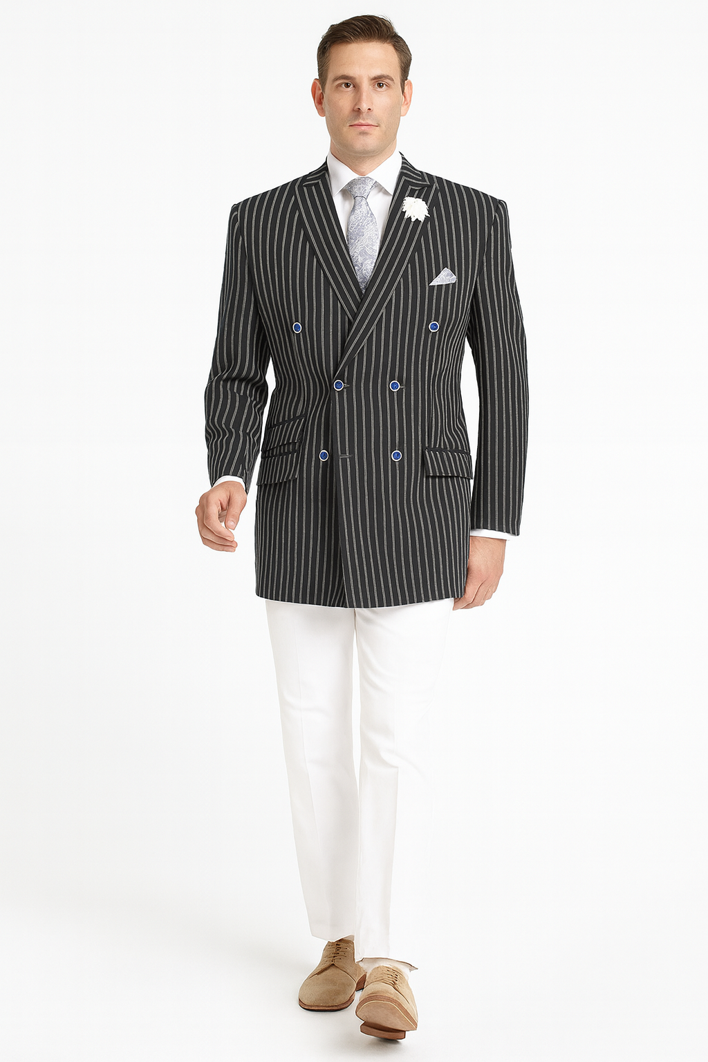 Mens Double Breasted Blazer in Color Navy - Pinstripe Sportcoat - New Arrival