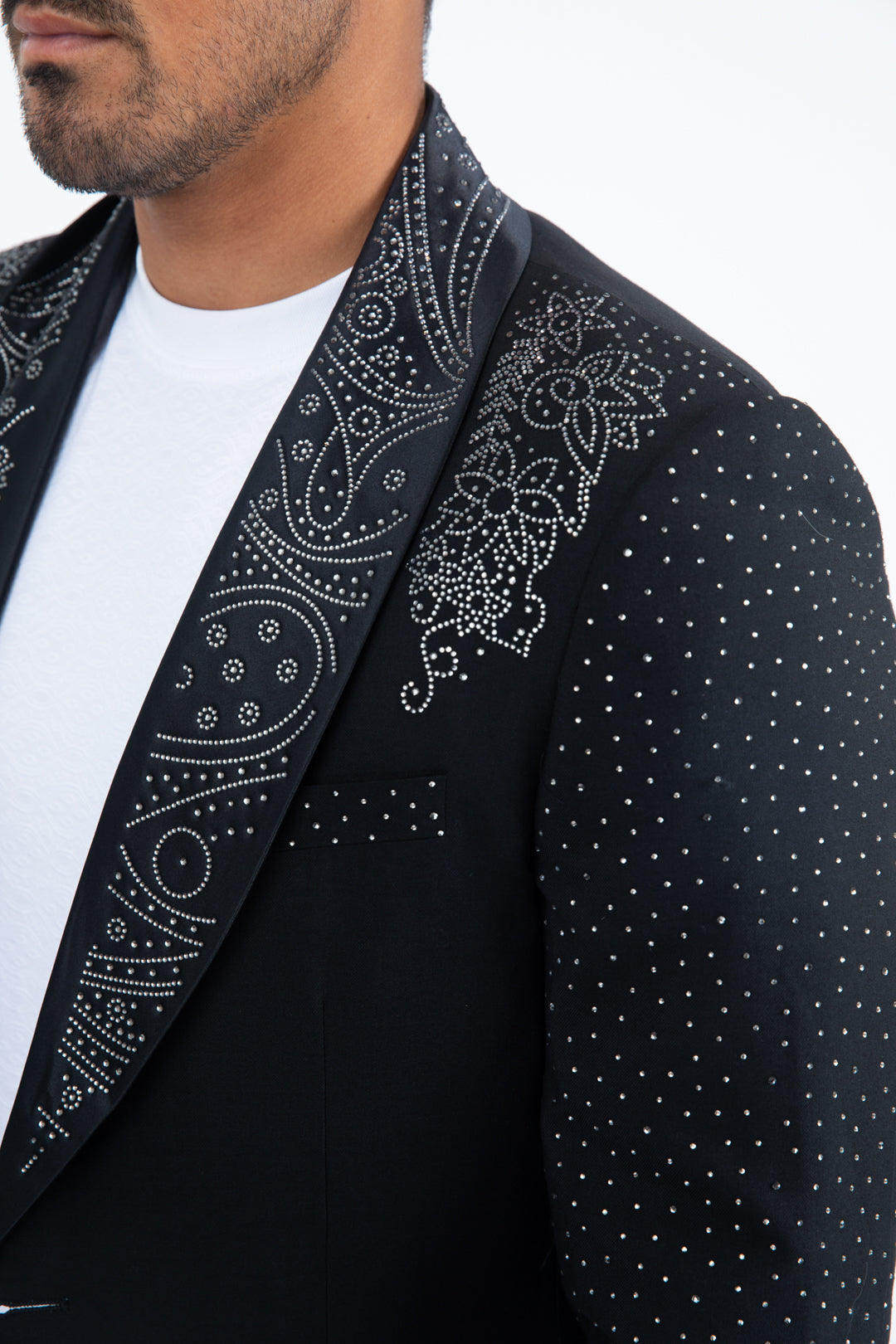 Men’s Black Sparkle Rhinestone Blazer – Slim Fit Double Button Coat