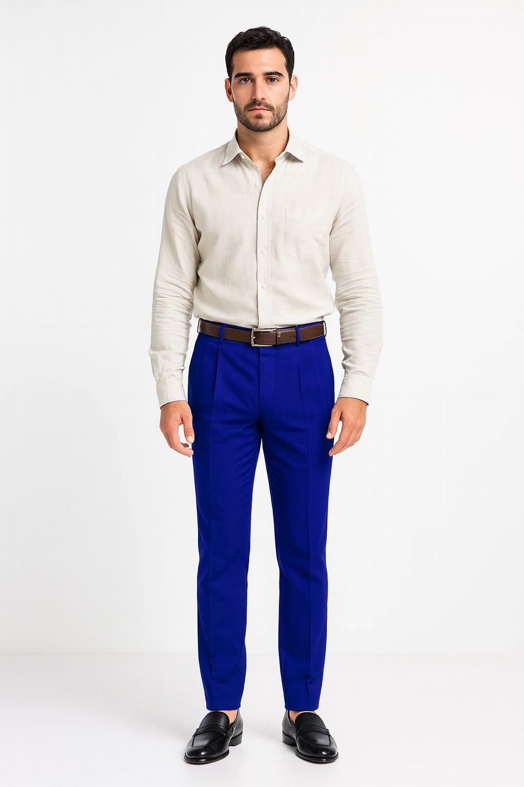 Mens Double Pleated Trousers - Double Pleated Dress Pants - Slacks Royal Blue