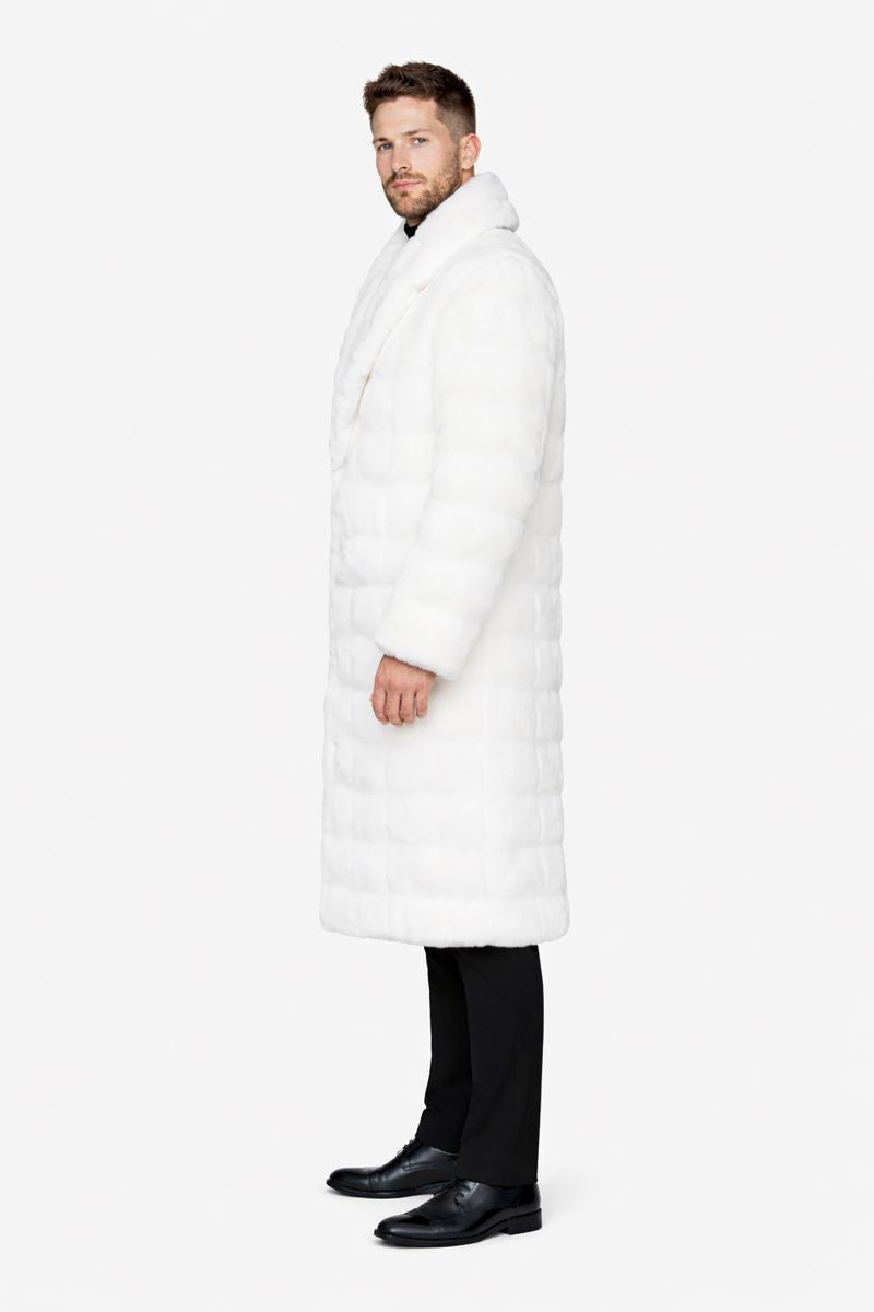 Mens Fashion Ivory Faux Fur Overcoat-New Designer Collection