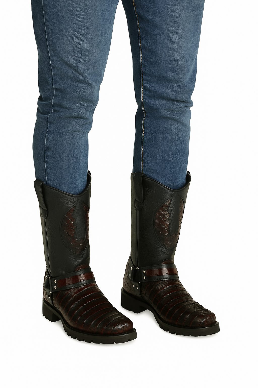 Men's Los Altos Caiman Tail Skin Biker Boots-New Designer Collection
