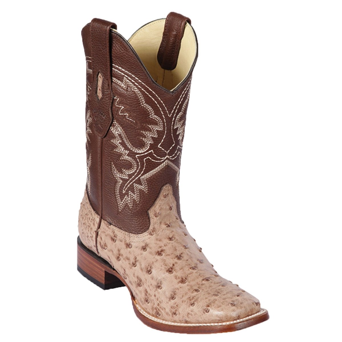 Men's Los Altos Ostrich Skin Wide Square Toe Boots -A