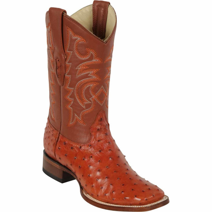 Men's Los Altos Ostrich Skin Wide Square Toe Boots - Cognac