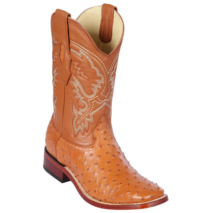 Men's Los Altos Ostrich Skin Wide Square Toe Boots - Honey