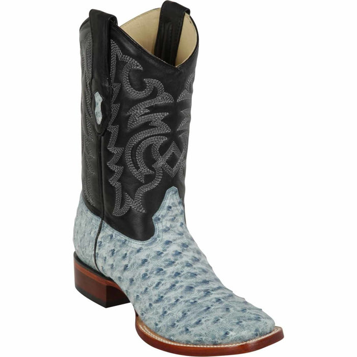 Men's Los Altos Ostrich Skin Wide Square Toe Boots - Rustic Blue
