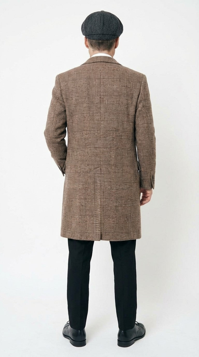 Mens Peaky Blinders Gray Plaid Double Breasted Overcoat + Suit  Peaky Blinders Vintage Wool Blend Coat 1920's