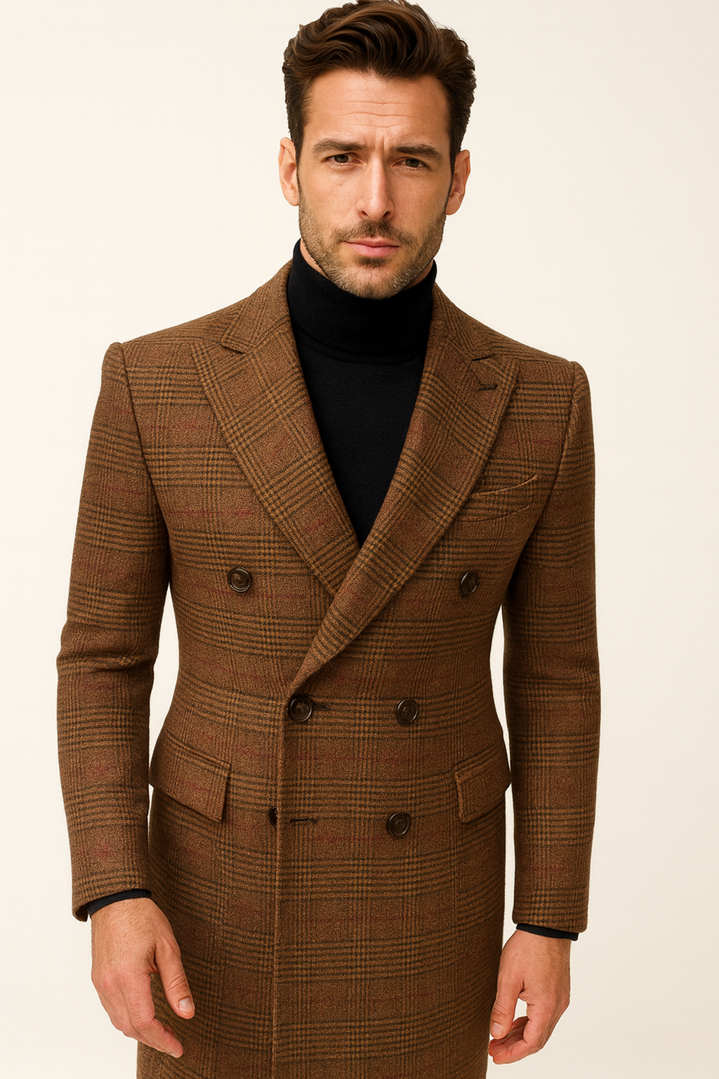 Mens Plaid Overcoat - Peacoat - Plaid Topcoats