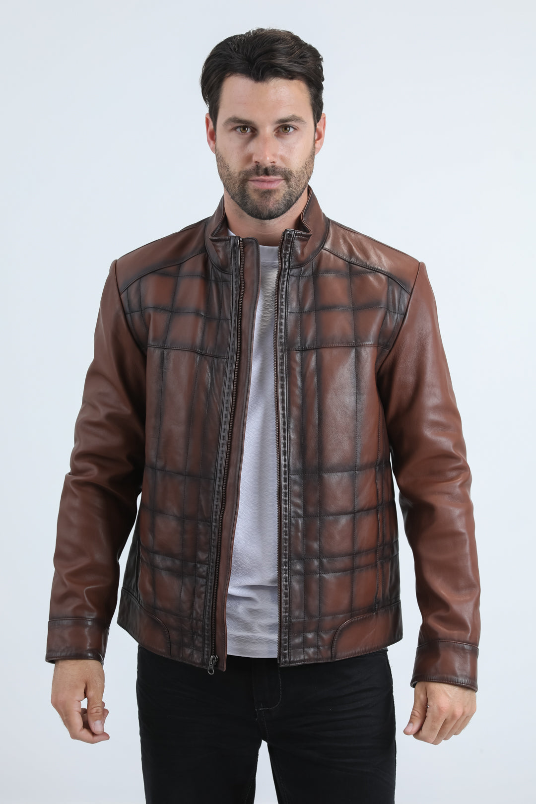 Mens Brown Western Leather Jacket - Vintage Cowboy Style
