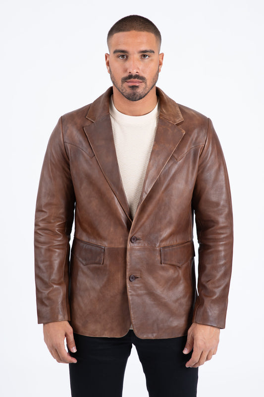 Mens Western Leather Jacket Brown - Vintage Cowboy Style