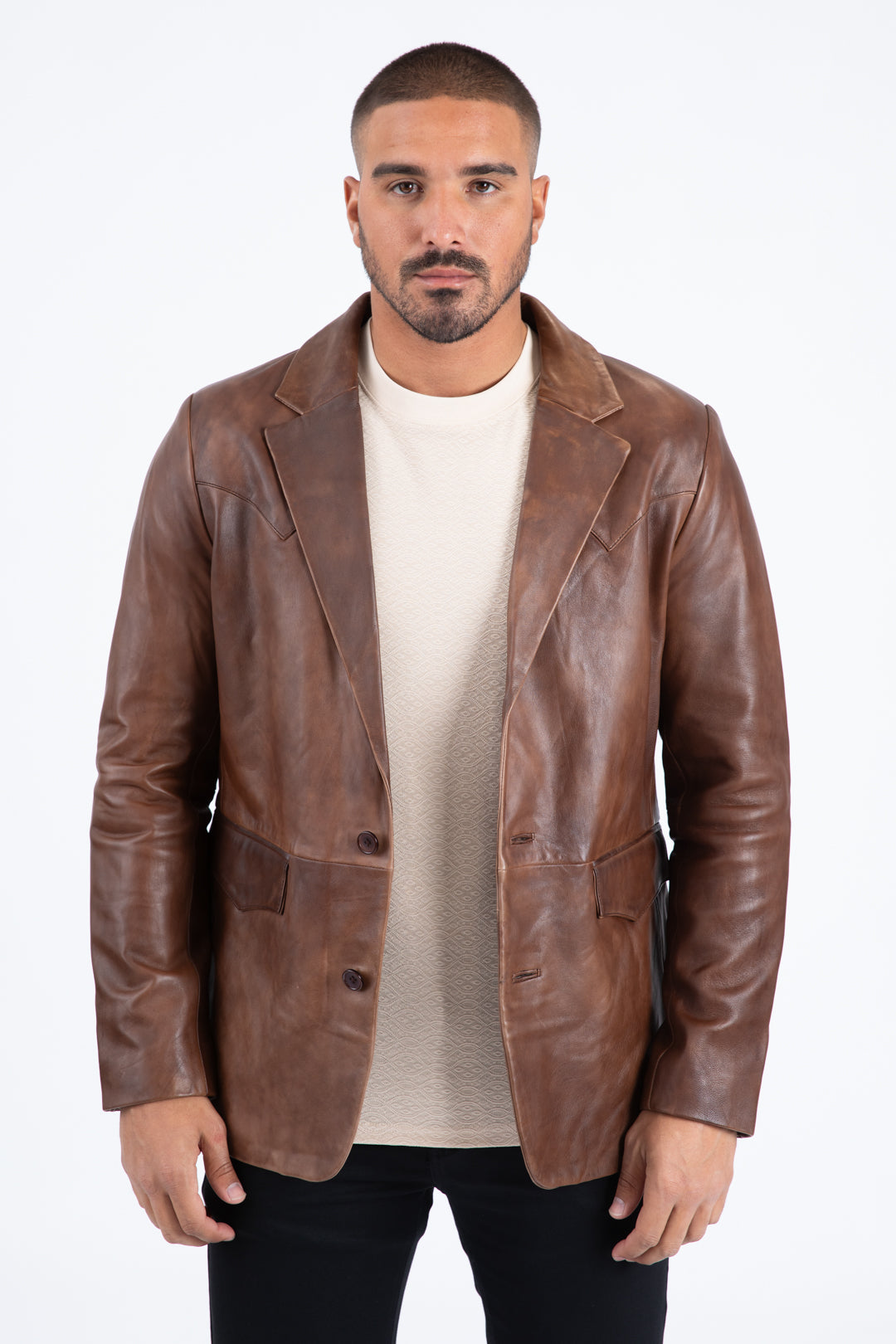 Mens Western Leather Jacket Brown - Vintage Cowboy Style