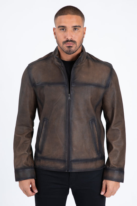 Mens Western Leather Jacket - Vintage Cowboy Style in Color Brown