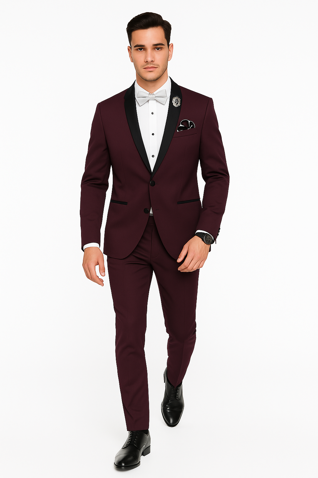 Men's Purple - Plum - Eggplant Jacket and Pants Two Button Shawl Lapel Tuxedo