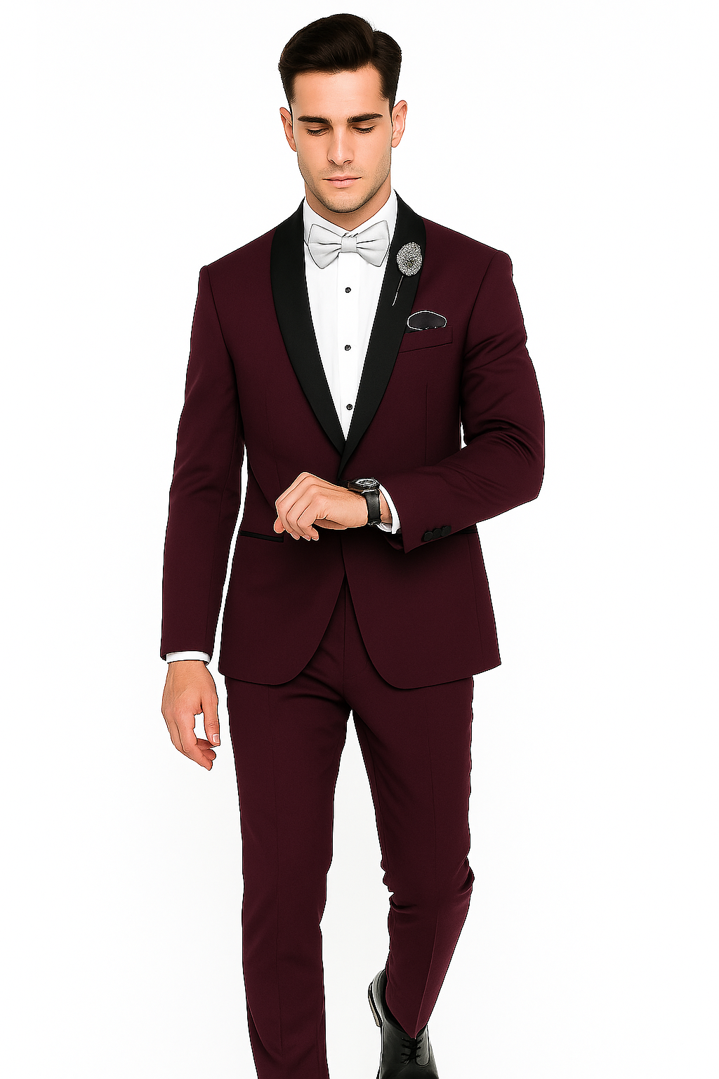 Men's Purple - Plum - Eggplant Jacket and Pants Two Button Shawl Lapel Tuxedo