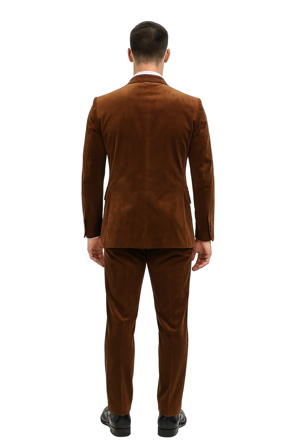 Mens Brown Velvet 2-Piece Suit Luxury Slim Fit Formal Blazer and Pants Set in Rust Copper Color