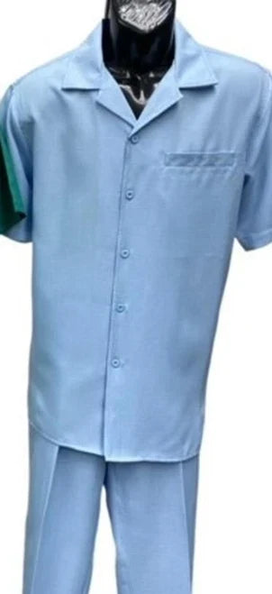 Mens Sky Blue Patterned Short Sleeve Walking Suit Skipper 265-21