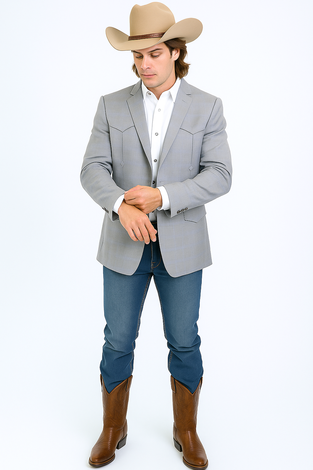 Western Blazer - Saco Para Hombre - Mens Double Button Western Grey Blazer