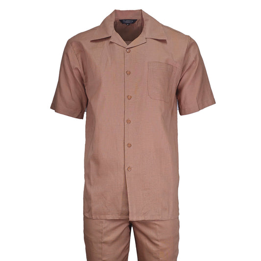 Mens Mocha Linen Shirt and Pants Casual Outfit Set