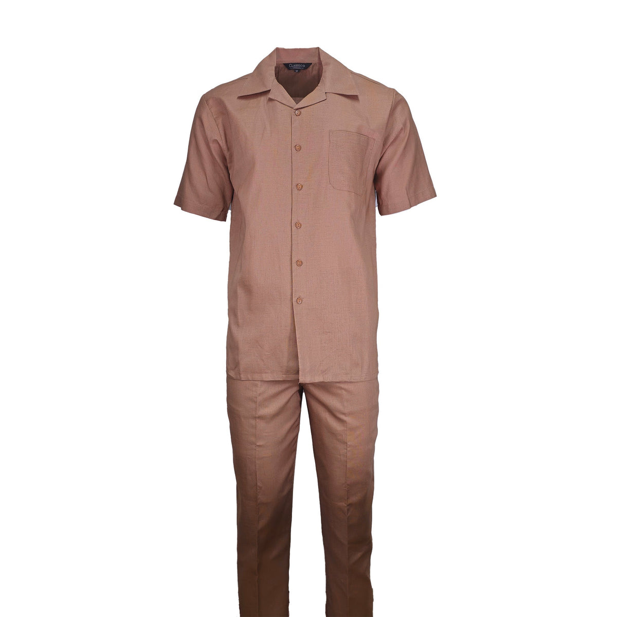 Mens Mocha Linen Shirt and Pants Casual Outfit Set
