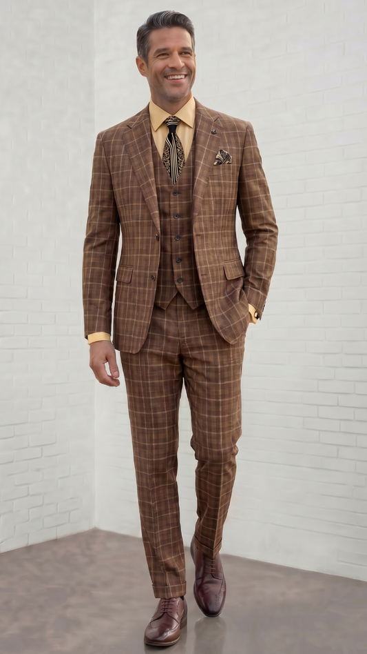 Statement Men's Outlet 3-Piece 100% Wool Modern Fit Suit - Pin Notch Lapel