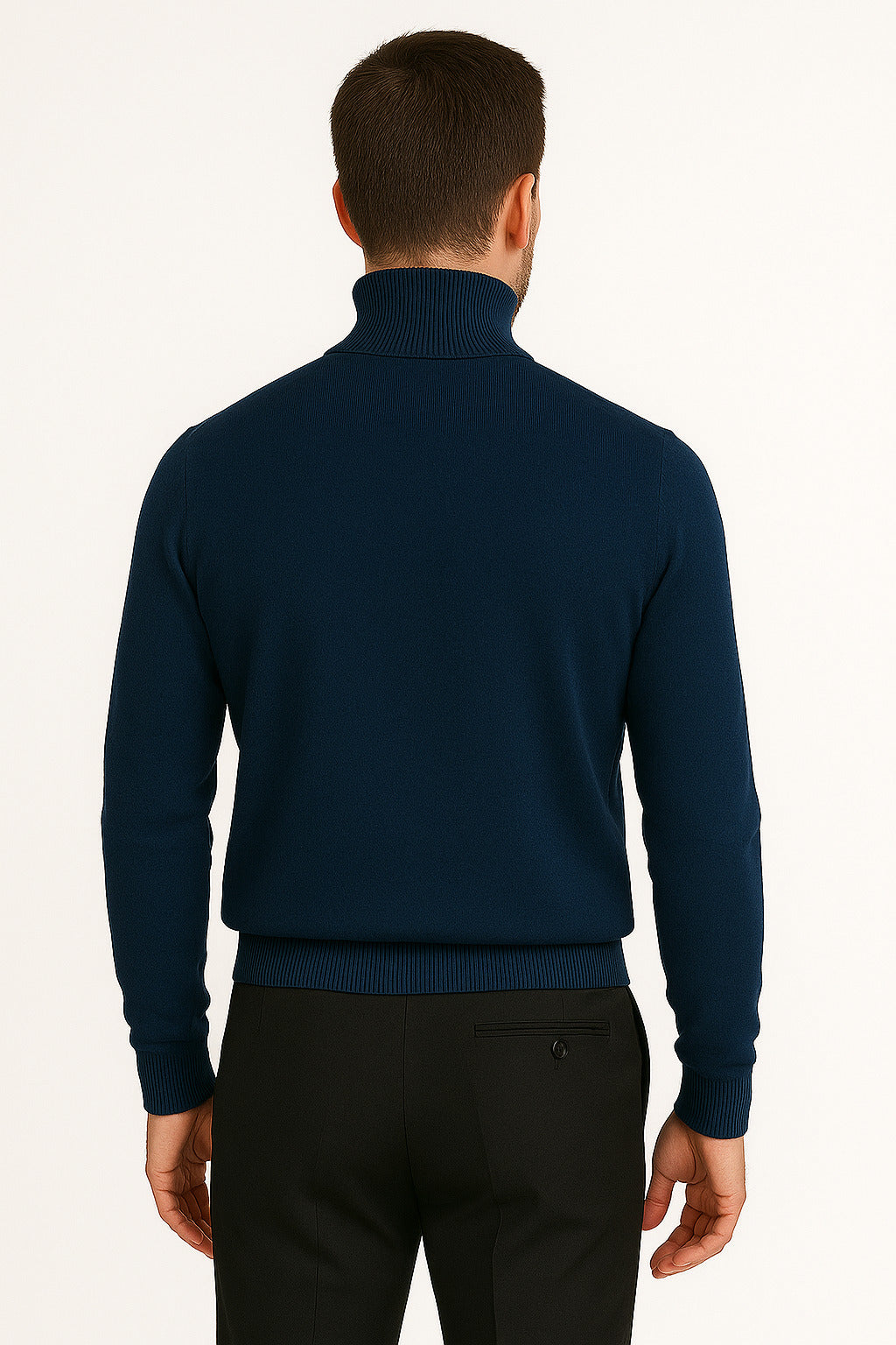 Men's Navy Blue Classic Turtleneck Sweater Lightweight Knit Pullover