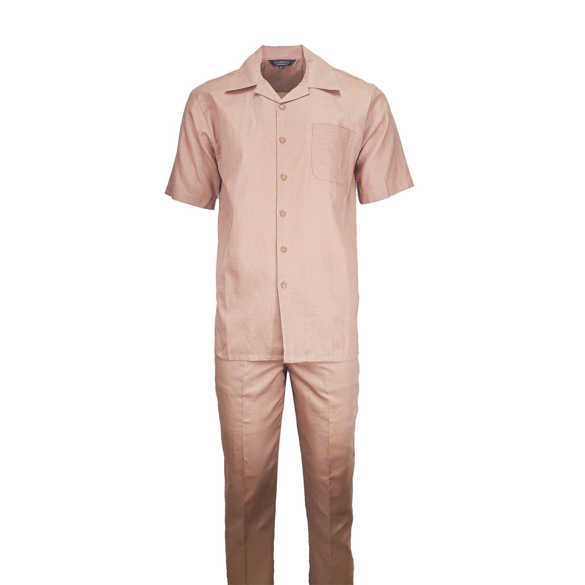 Mens Oatmeal Linen Shirt and Pants Casual Outfit Set