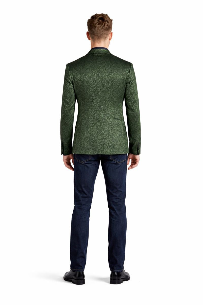 Olive Velvet Blazer - Paisley Sport Coat - Slim Fit-New Designer Collection