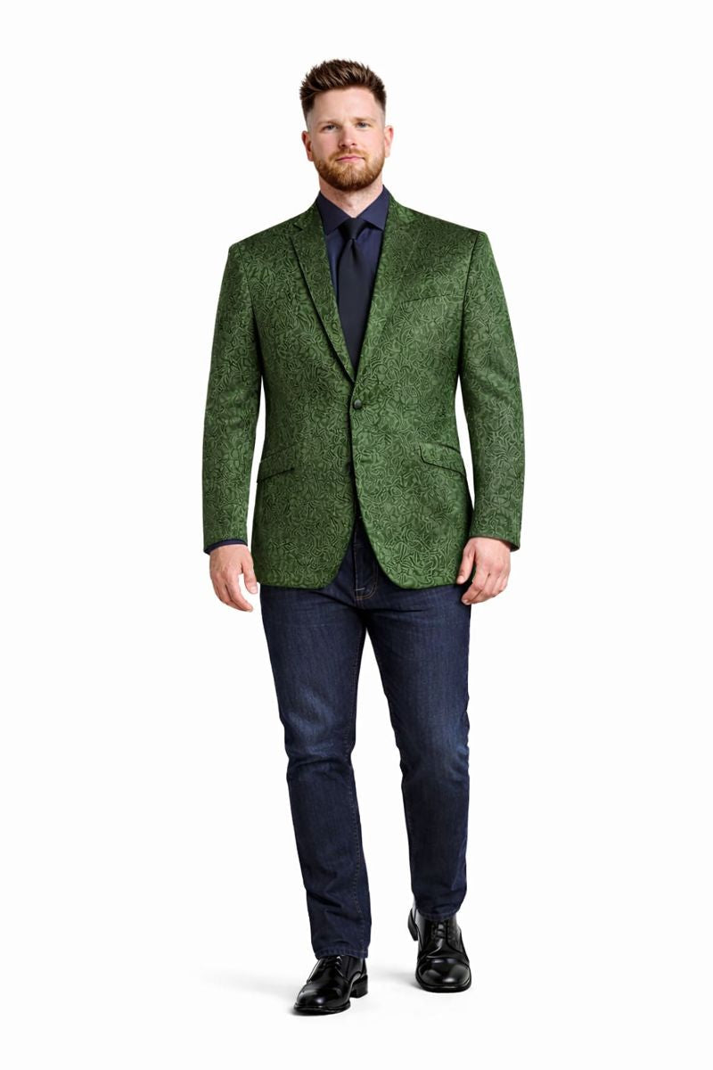 Olive Velvet Blazer - Paisley Sport Coat - Slim Fit-New Designer Collection