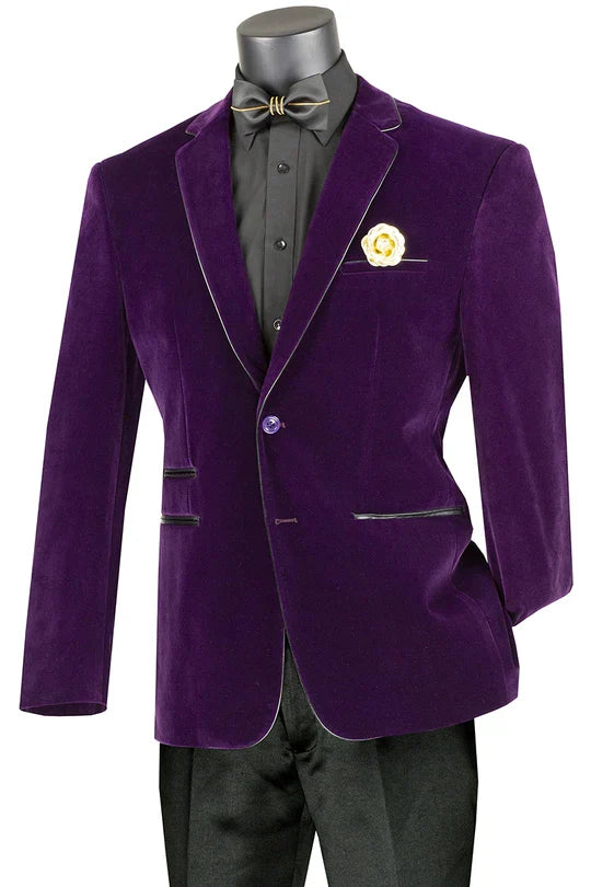 Mens Purple Velvet Blazer Luxury Slim Fit Formal Jacket with Black Satin Trim Tuxedo Dinner Jacket