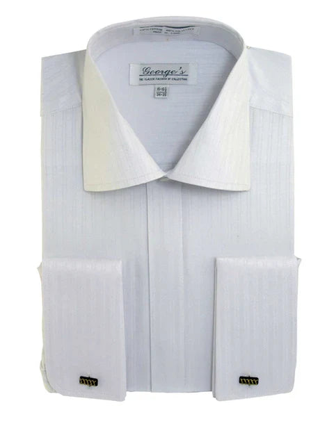 Mens White Herringbone Shadow and Tone on Tone Dress Shirt – Classic Formal Wedding