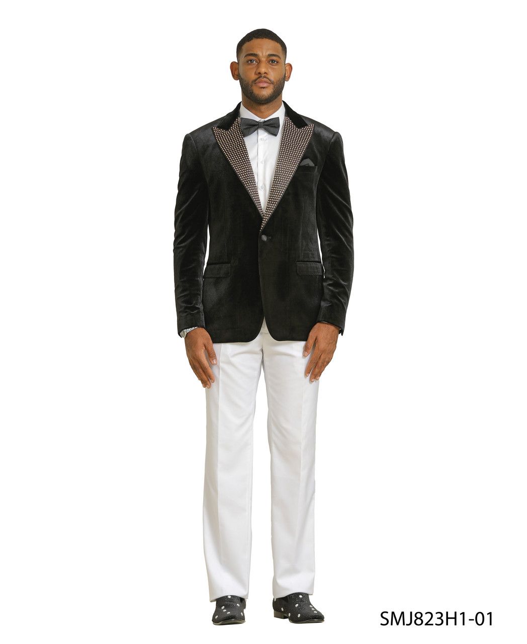 Mens Black Velvet Tuxedo Blazer with Studded Lapel  Formal Evening Jacket
