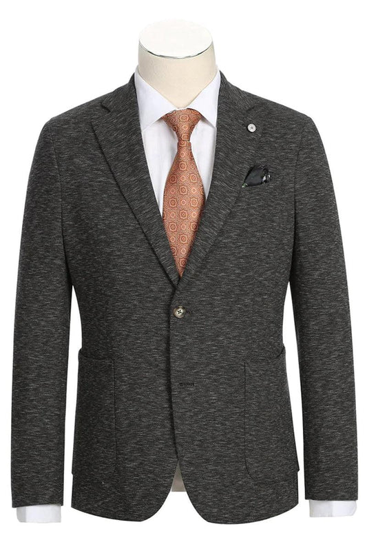 "Elegant Charcoal Grey Blazer for Prom and Wedding: Half Canvas, Patch Pockets"