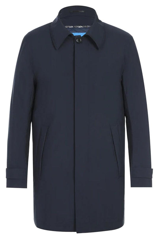 "Elegant Prom and Wedding Attire: Pelago Men's Navy Rain Coat with Shirt Collar for a Timeless Look"