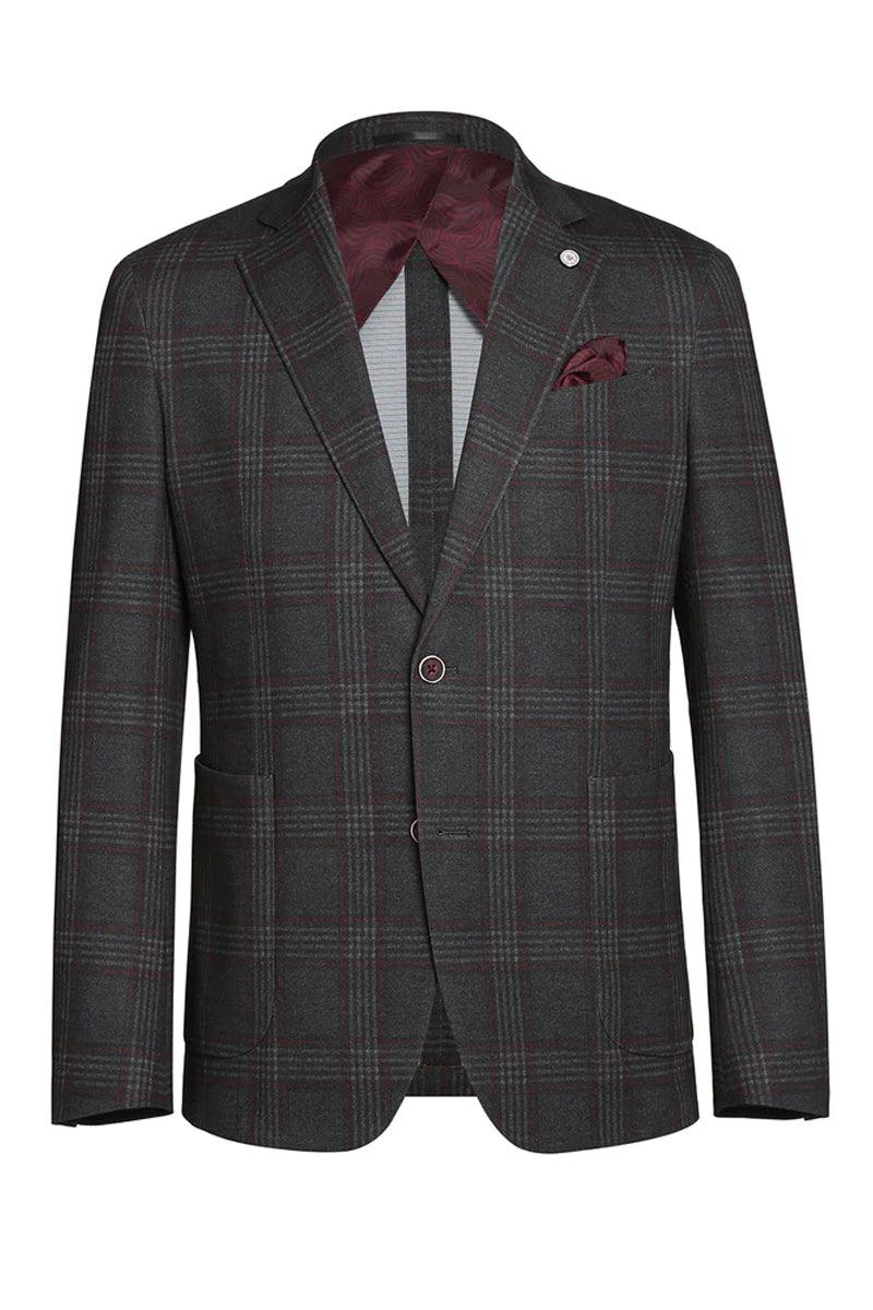 "Sophisticated Charcoal Gray Plaid Blazer for Prom and Wedding Attire"