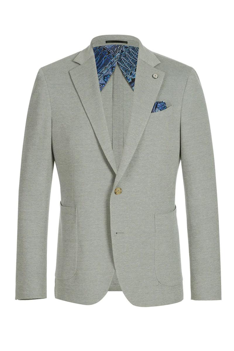 "Elevate Your Prom or Wedding Style with Pelago's Light Grey Slim-Fit Cotton Blazer"