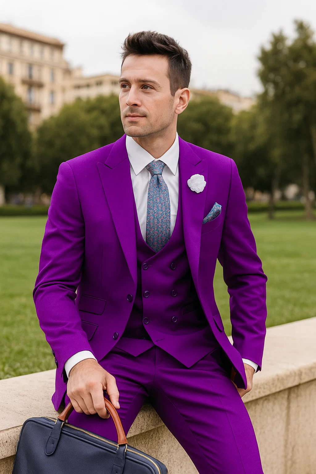 Stylish Purple Suit for Men â€“ Double Breasted vest, 2-Button, Peak Lapel