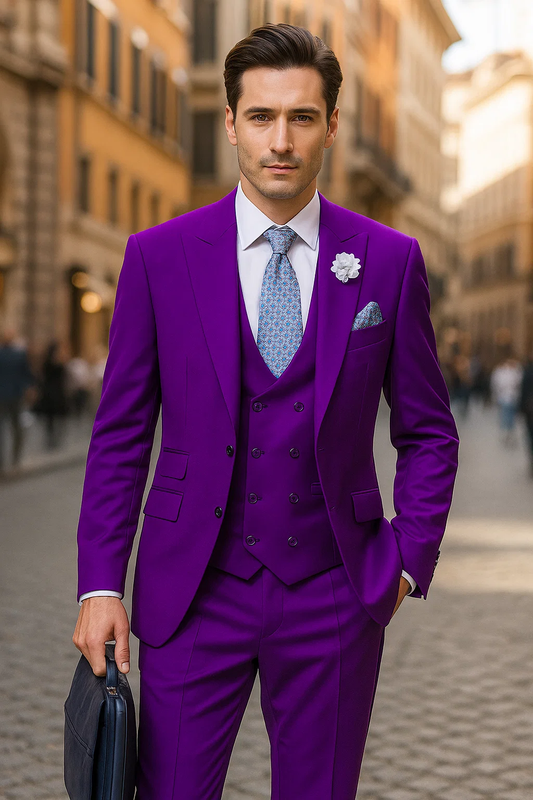 Stylish Purple Suit for Men â€“ Double Breasted vest, 2-Button, Peak Lapel