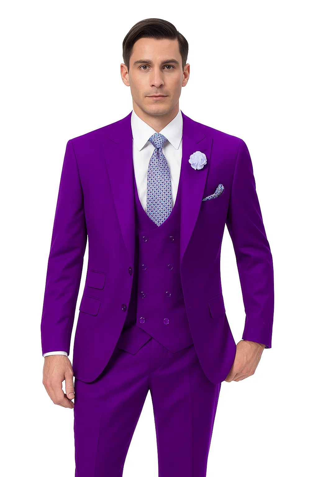 Stylish Purple Suit for Men â€“ Double Breasted vest, 2-Button, Peak Lapel