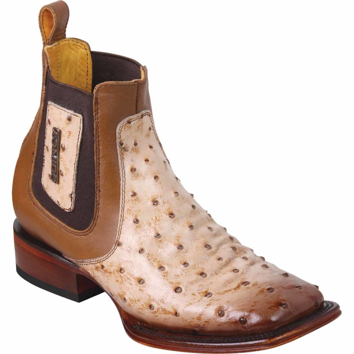 Men's Quincy Ostrich Print Leather Square Toe Ankle Boots