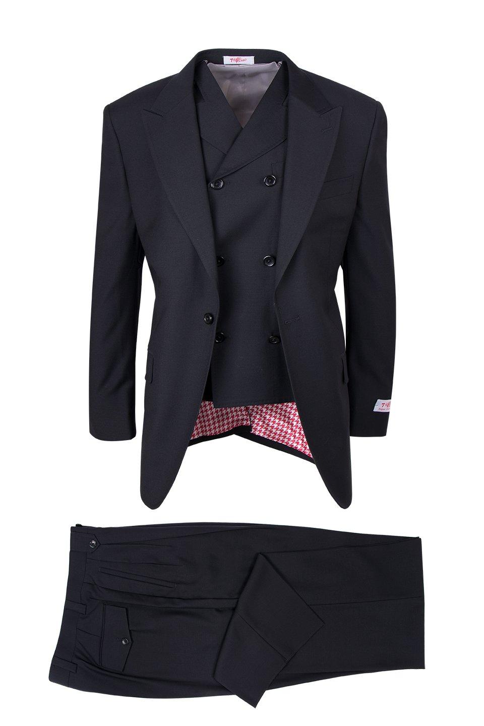 Tiglio Italian Suit - Real Wool Fabric Super 150's San Giovesse Black, Wide Leg Suit & Vest in Color Black