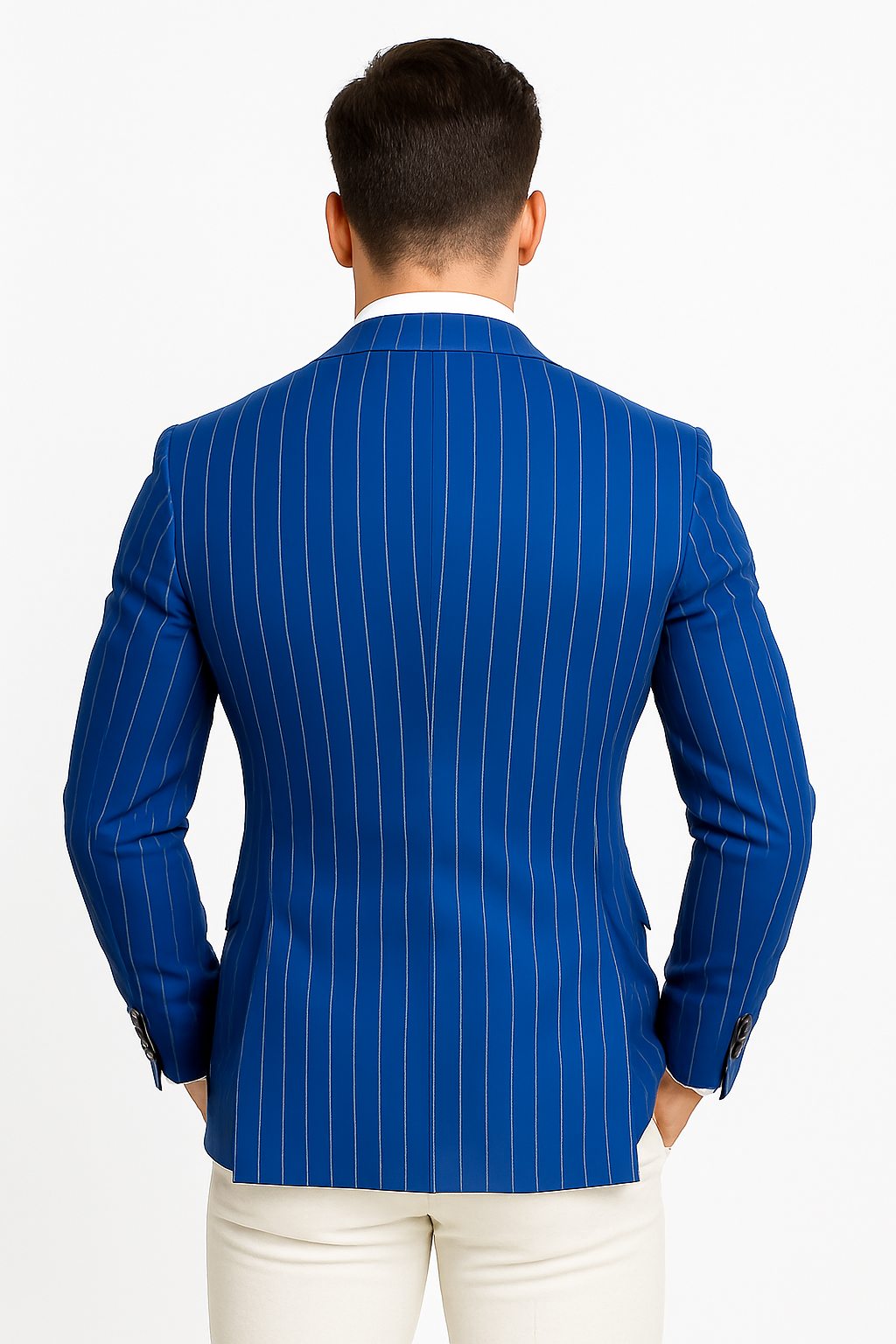 Royal Blue Pinstripe Blazer With White Pants - Suit Party Blazer - New Arrival