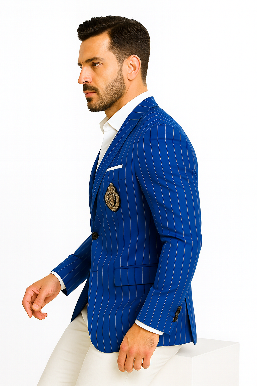 Royal Blue Pinstripe Blazer With White Pants - Suit Party Blazer - New Arrival