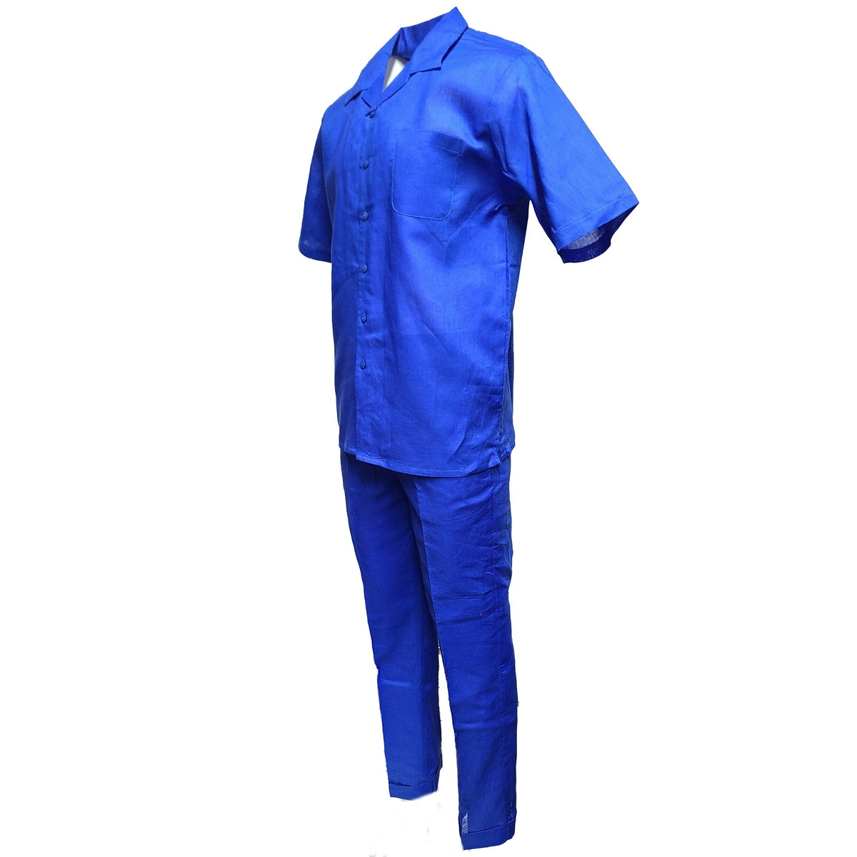 Mens Royal Blue Linen Shirt and Pants Casual Outfit Set