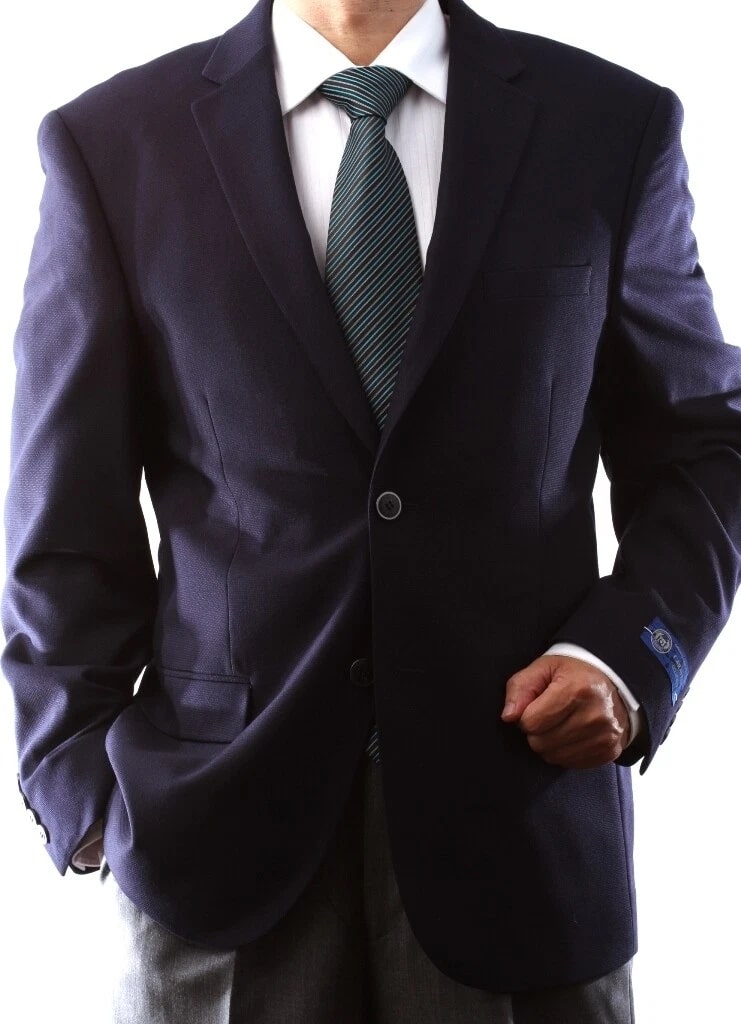 Classic Navy Blue Blazer for Men | Two-Button Poly Viscose Wool-Touch
