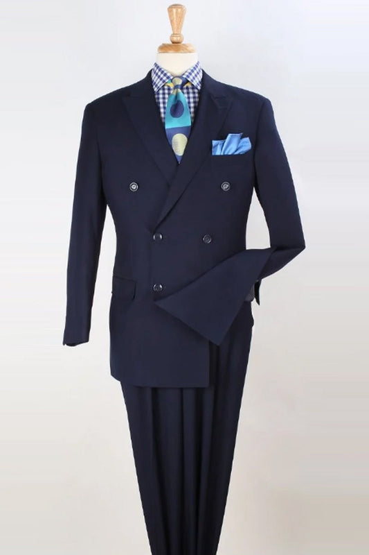 Apollo King Navy Wool Feel Double-Breasted Suit - Classic Luxury