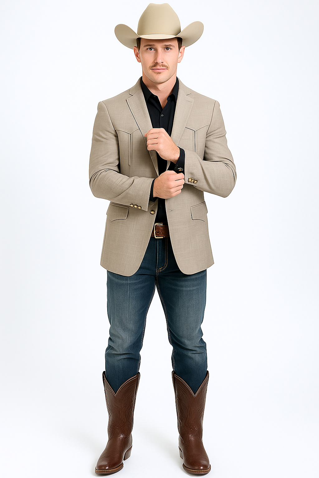 Western Blazer - Saco Para Hombre -Mens Double Button Western Taupe Blazer